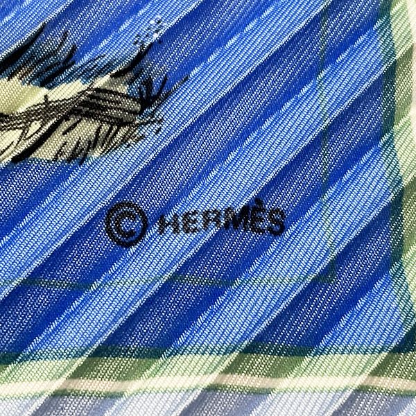 HERMES Hermes Pleated CARRE Prise Couvertures et Tenues de Jour Horsewear editees par Racehorse Women's Scarf Blue [Used AB/Slightly used] 20412709
