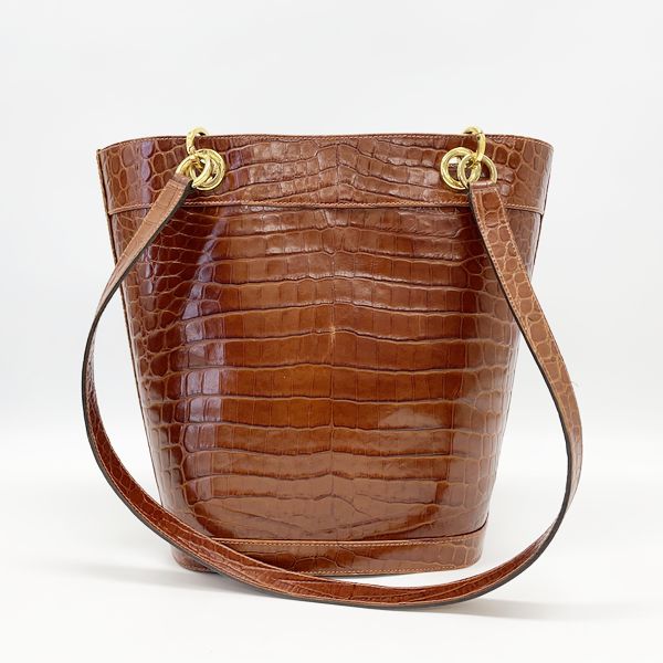Salvatore Ferragamo Vintage Embossed Bucket Shape Women's Tote Bag Brown [Used B/Standard] 20412733