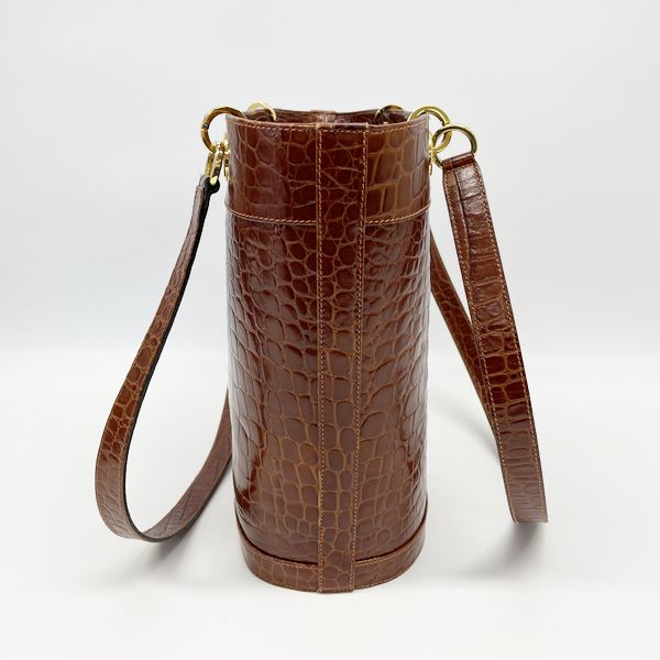 Salvatore Ferragamo Vintage Embossed Bucket Shape Women's Tote Bag Brown [Used B/Standard] 20412733