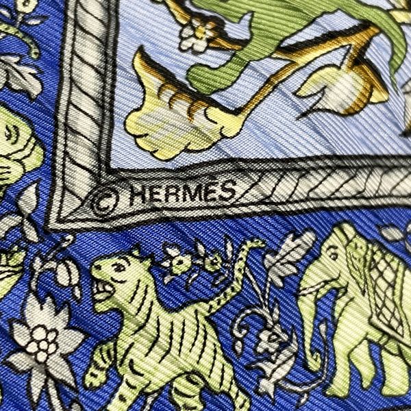 HERMES エルメス プリーツカレ カレプリセ CHASSE EN INDE インドの狩猟 レディース スカーフ ブルー系 【中古AB/使用感小】 20412819
