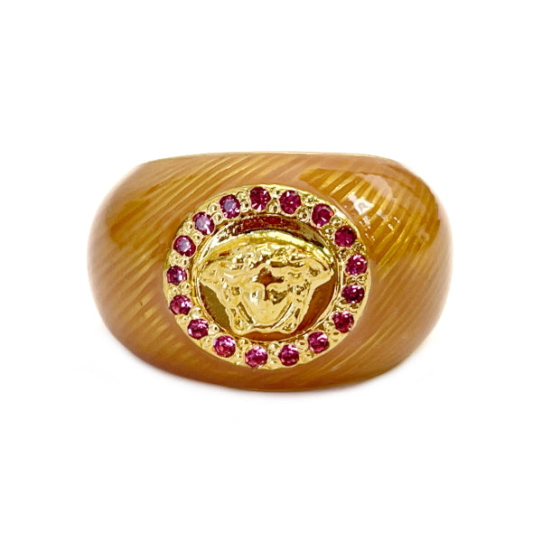 Gianni Versace Medusa Colored Stone Vintage No. 13 Ring GP/Enamel Women's [Used B] 20231102