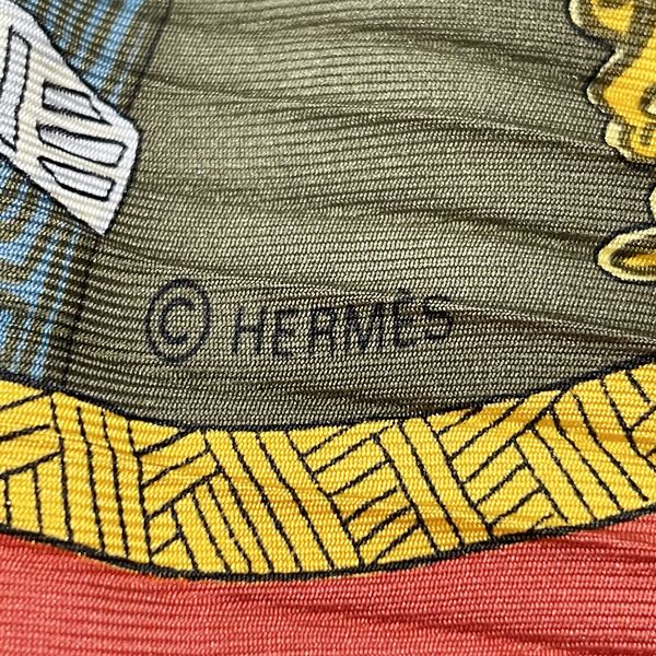 HERMES エルメス プリーツカレ カレプリセ ART des STEPPES ステップ美術 レディース スカーフ レッド 【中古B/標準】 20413630