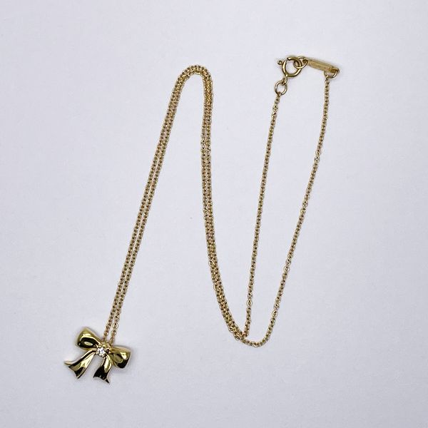 TIFFANY&amp;Co. Ribbon Motif 1P Diamond Necklace K18 Yellow Gold Women's [Used B] 20230817
