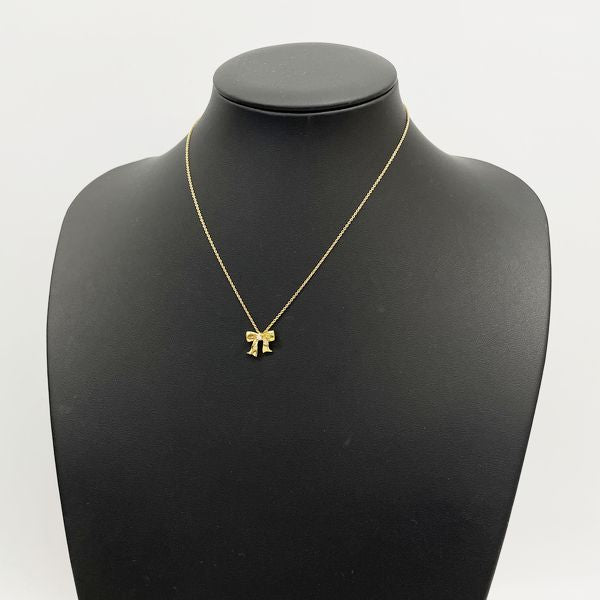 TIFFANY&amp;Co. Ribbon Motif 1P Diamond Necklace K18 Yellow Gold Women's [Used B] 20230817