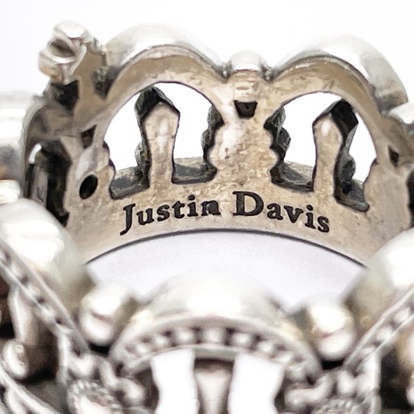 Justin Davis Crown Motif 1P Diamond No. 8 Ring Silver 925 Women's [Used B]  20230712