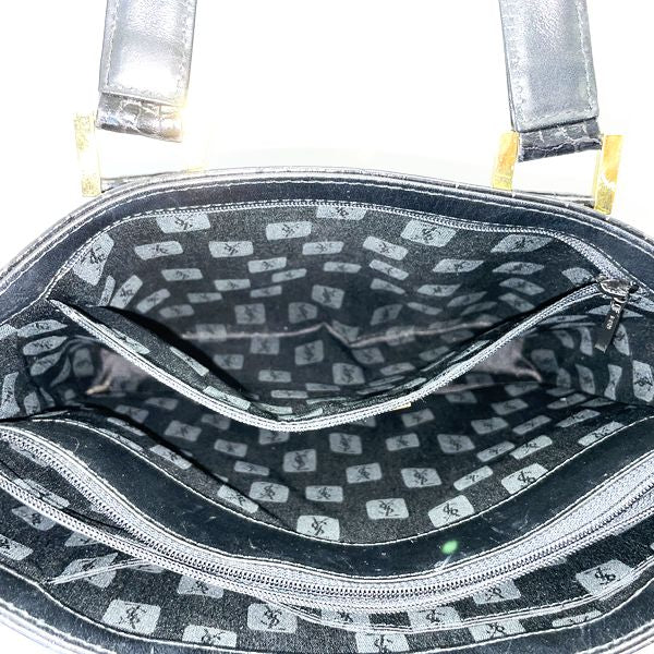 YVES SAINT LAURENT Braided Stitch Square Logo Plate Embossed Tote Bag Vintage Handbag Leather Women's 20230614
