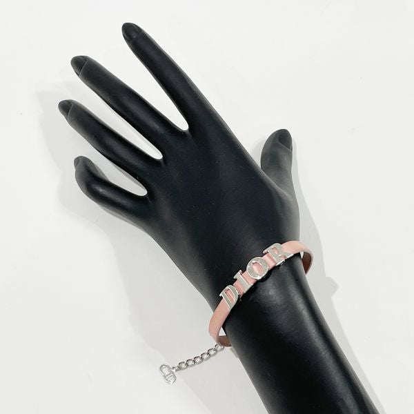 Christian Dior 复古徽标皮革金属女士手链 银色 x 粉色 [二手 B/标准] 20414304