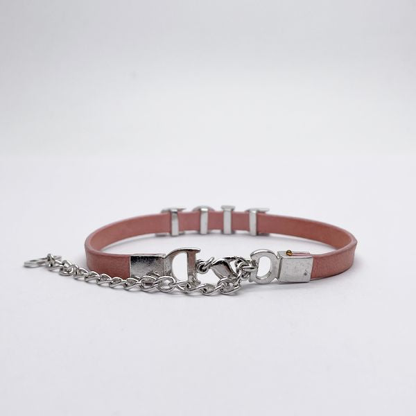 Christian Dior Vintage Logo Leather Metal Women's Bracelet Silver x Pink [Used B/Standard] 20414304