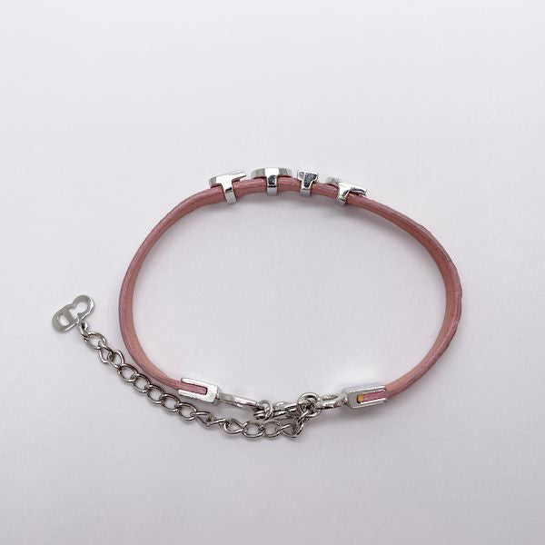 Christian Dior Vintage Logo Leather Metal Women's Bracelet Silver x Pink [Used B/Standard] 20414304