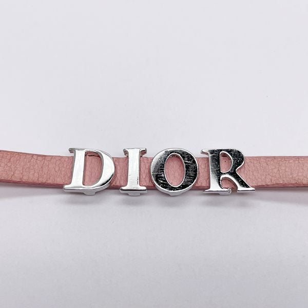 Christian Dior クリスチャンディオール ヴィンテージ ロゴ レザー メタル レディース ブレスレット シルバー×ピンク 【中古B/標準】 20414304