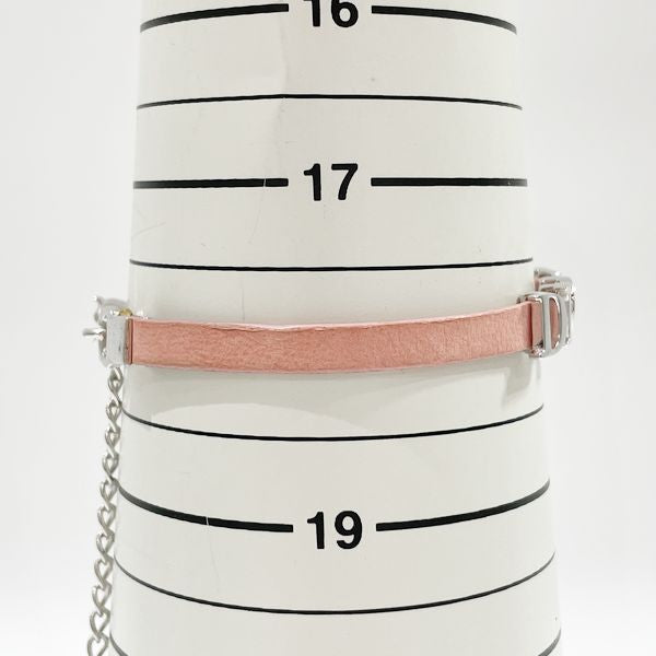 Christian Dior 复古徽标皮革金属女士手链 银色 x 粉色 [二手 B/标准] 20414304