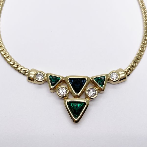 Christian Dior Vintage Multicolor Stone Triangle GP Rhinestone Women's Necklace Gold [Used AB/Slightly Used] 20414305