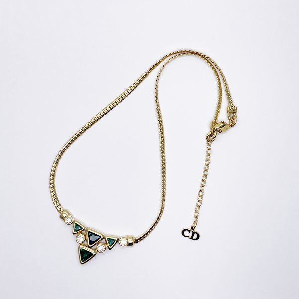 Christian Dior Vintage Multicolor Stone Triangle GP Rhinestone Women's Necklace Gold [Used AB/Slightly Used] 20414305