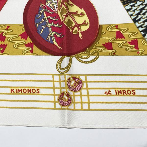 HERMES Vintage Rare Carre90 KIMONOS et INROS Kimono and Inro Women's Scarf Ivory x Red [Used AB/Slightly used] 20414314