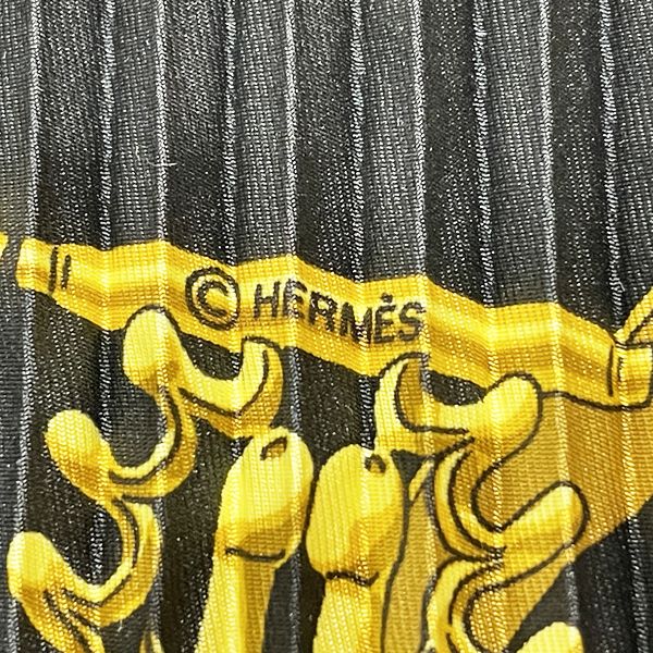 HERMES エルメス プリーツカレ カレプリセ LES CAVALIERS D'OR 黄金の騎士 レディース スカーフ ブラック 【中古AB/使用感小】 20414452
