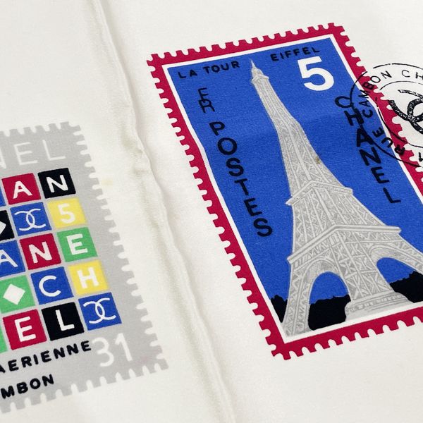 CHANEL 复古标志此处标记邮票图案女式围巾海军蓝 x 象牙色 [二手 B/标准] 20414461