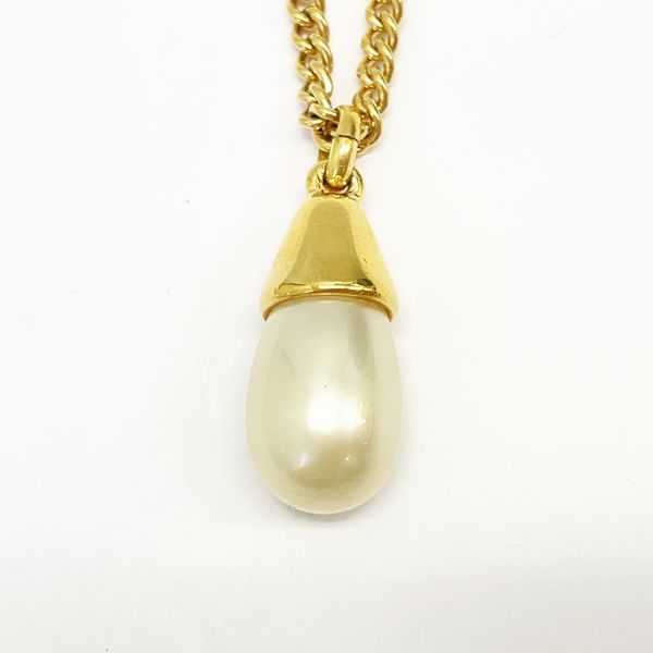 CELINE Logo Chain Vintage Necklace GP/Fake Pearl Women's 20230609