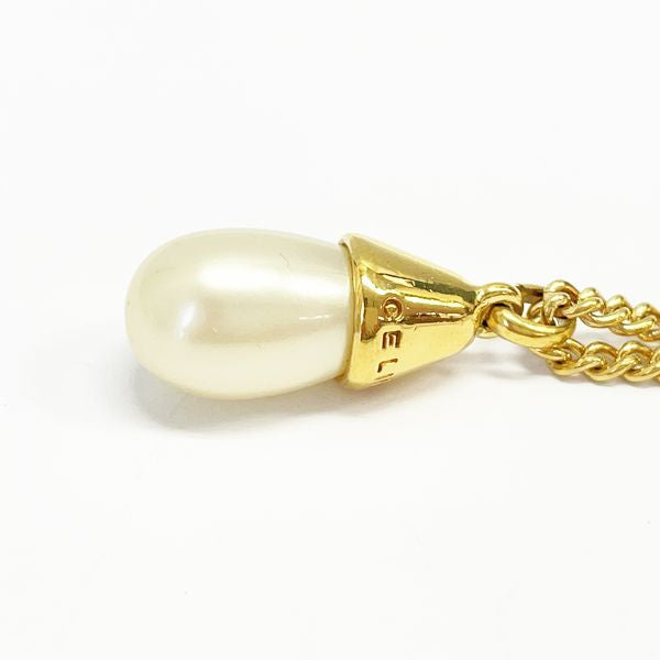 CELINE Logo Chain Vintage Necklace GP/Fake Pearl Women's 20230609