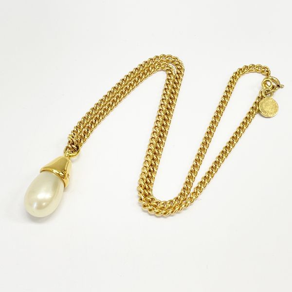 CELINE Logo Chain Vintage Necklace GP/Fake Pearl Women's 20230609