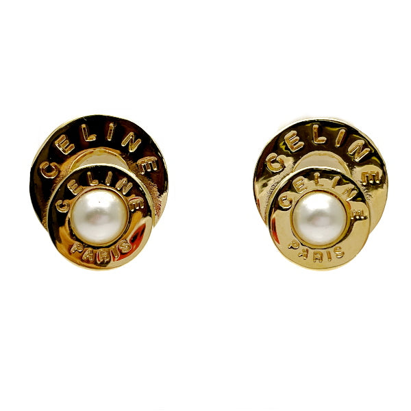 CELINE Double Circle Logo Vintage Earrings GP/Fake Pearl Women's 20230627