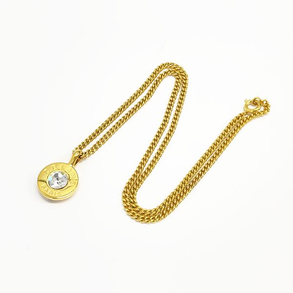 CELINE Circle Logo 1P Bijou Stone Chain Vintage Necklace GP Women's 20230609