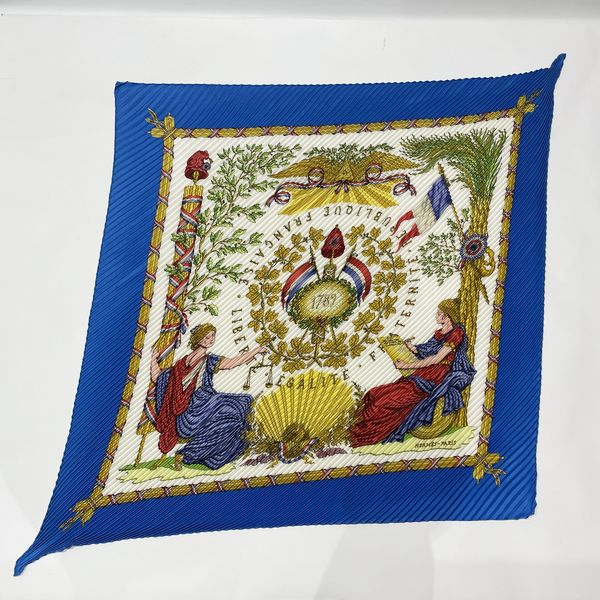 HERMES LIBERTE EGALITE FRATERNITE REPUBLIQUE FRANCAISE 1789 French Revolution Women's Scarf Blue [Used B/Standard] 20414718