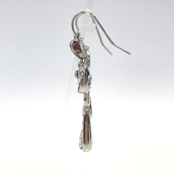 Christian Dior Vintage D Logo Ribbon Shape Drop Swing Hook Metal Rhinestone Women's Earrings Silver [Used AB/Slightly Used] 20414779