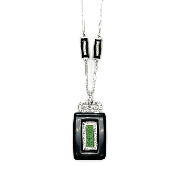GIVENCHY Vintage Rare Rhinestone Square Metal Plastic Women's Necklace Silver x Black [Used AB/Slightly Used] 20414788