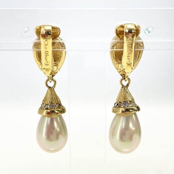 Christian Dior Vintage Fake Pearl Swing GP Rhinestone Women's Earrings Gold [Used AB/Slightly Used] 20414794