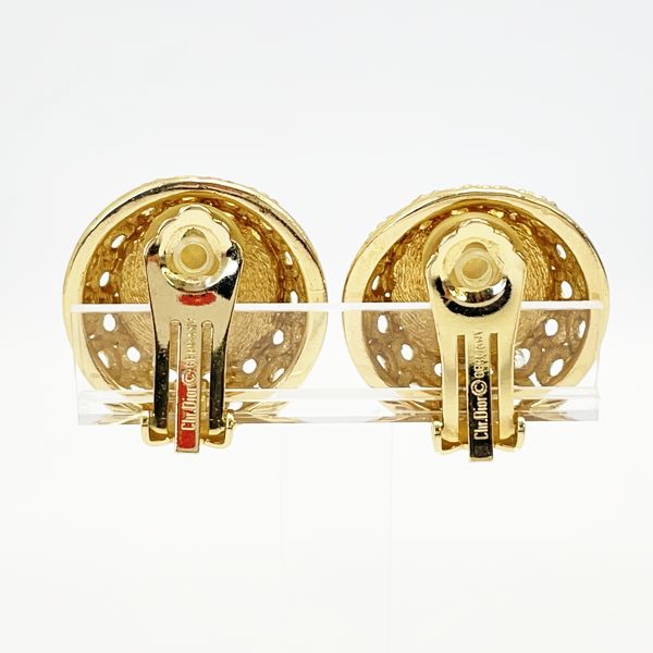 Christian Dior Vintage Colored Stone Round GP Women's Earrings Gold x Red [Used B/Standard] 20414801