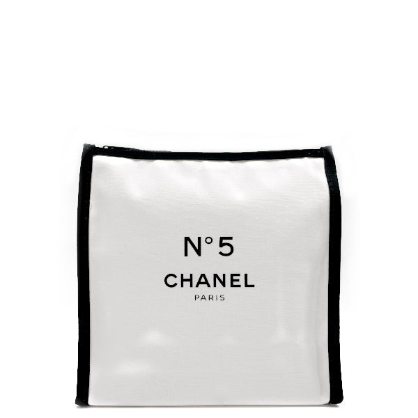 CHANEL NO5 Logo Simple Lightweight Gusset Bicolor Pouch Cotton Canvas Women's [Used AB] 20231102