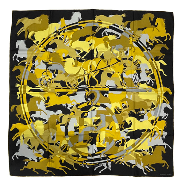 HERMES Hermes Carre 90 EX LIBRIS EN CAMOUFLAGE Ex Libris Camouflage Women's Scarf Yellow x Black [Used A/Good Condition] 20414818