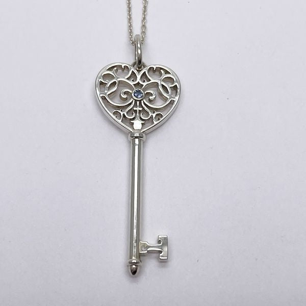 TIFFANY&amp;Co. Enchanted Heart Key 1P Sapphire Necklace Silver 925 Women's [Used B] 20230817