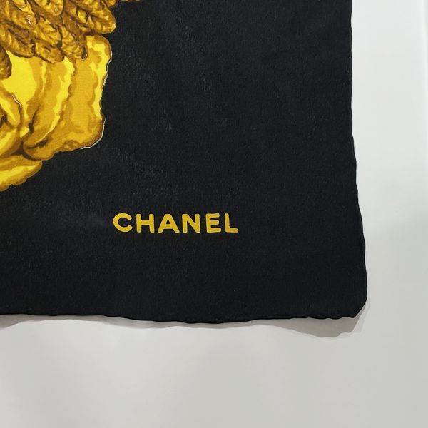 CHANEL シャネル ヴィンテージ ココマーク フラワー 薔薇 チェーン レディース スカーフ ブラック×ゴールド 【中古AB/使用感小】 20415692