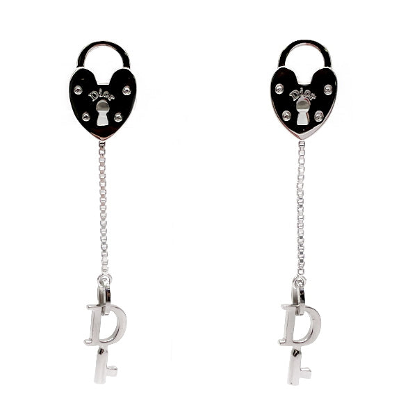 Christian Dior Vintage D Logo Heart Cadena Key Chain Stud Swing Metal Women's Earrings Silver [Used AB/Slightly Used] 20415732