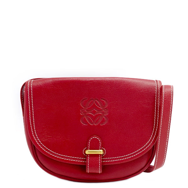LOEWE Anagram Half White Stitch Vintage Shoulder Bag Leather Women's [Used AB] 20230807
