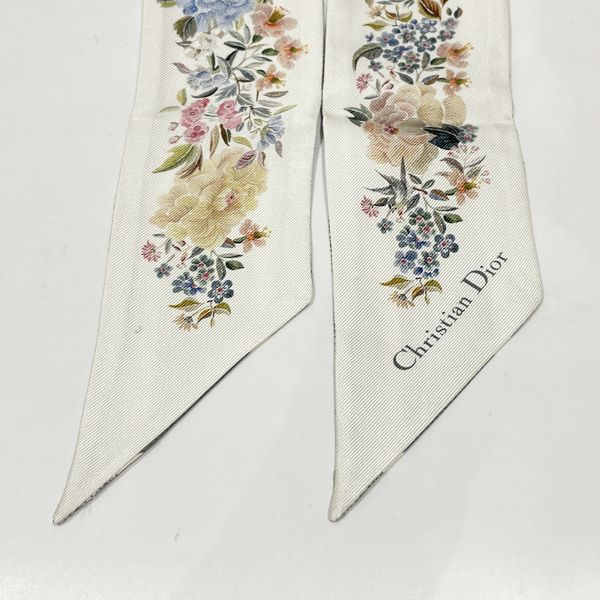 Christian Dior Mitza Logo Floral Pattern Flower Botanical Women's Scarf White x Gray [Used B/Standard] 20416300