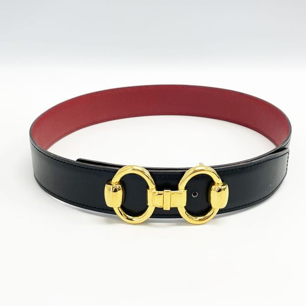 HERMES Horsebit Reversible 65 □A Stamp Women's Belt Black x Rouge Vif [Used B/Standard] 20416808