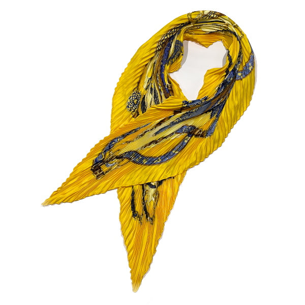 HERMES Pleated Carre Festival Women's Scarf Yellow [Used B/Standard] 20416809