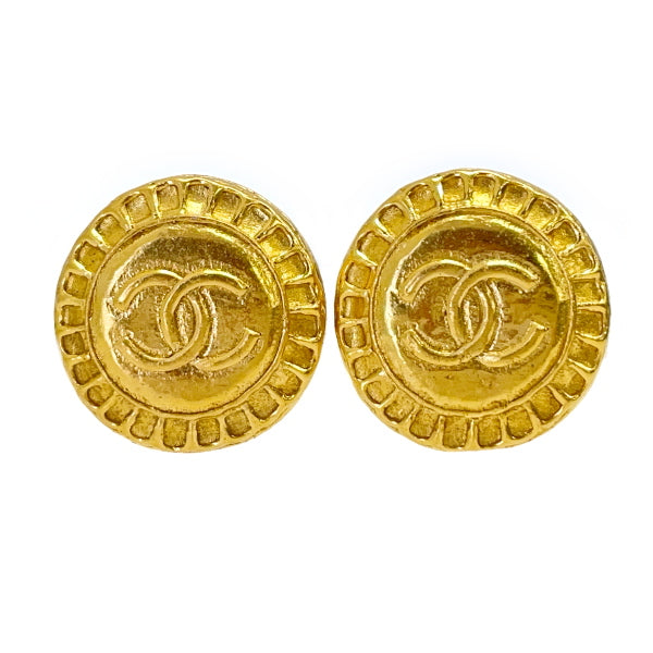 CHANEL Vintage Coco Mark Flower Motif Sunflower Round GP Women's Earrings Gold [Used AB/Slightly Used] 20416816