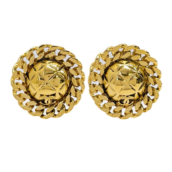 CHANEL Cocomark Matelasse Round Circle Chain Vintage Earrings GP Women's [Used AB] 20230719