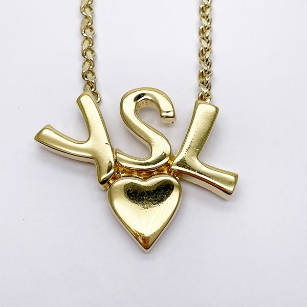 YVES SAINT LAURENT YSL Logo Heart Vintage Necklace GP Women's [Used AB] 20230721