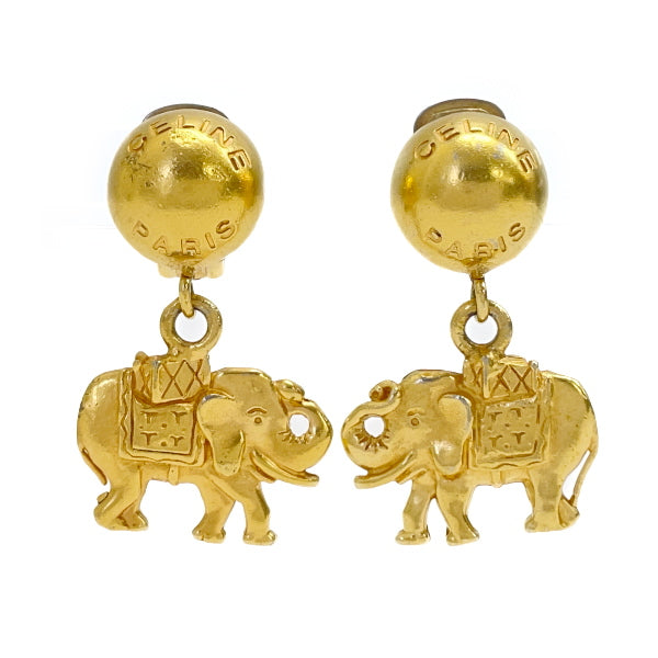 CELINE Vintage Rare Elephant Animal Logo Round Swing GP Women's Earrings Gold [Used B/Standard] 20416887
