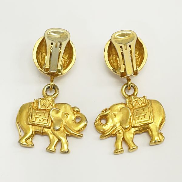 CELINE Vintage Rare Elephant Animal Logo Round Swing GP Women's Earrings Gold [Used B/Standard] 20416887