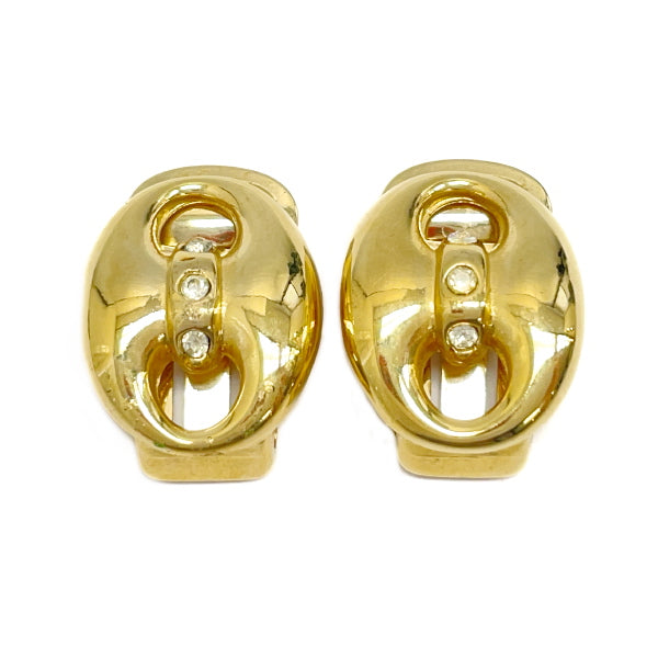 CELINE Vintage Oval GP Rhinestone Women's Earrings Gold [Used B/Standard] 20416888