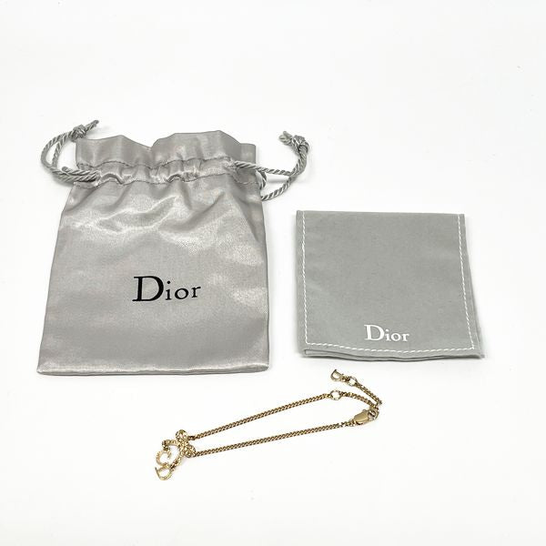 Christian Dior 复古 CD 徽标丝带链 GP 水钻女士手链 金色 [二手/状况良好] 20416900