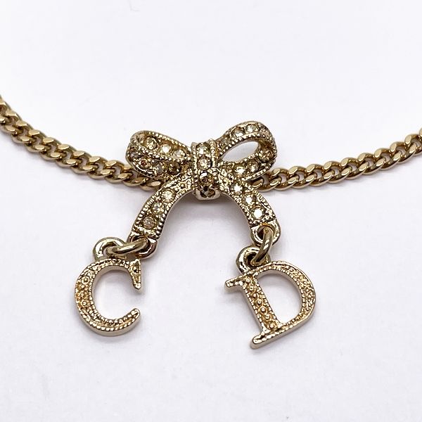 Christian Dior Vintage CD Logo Ribbon Chain GP Rhinestone Women's Bracelet Gold [Used A/Good Condition] 20416900