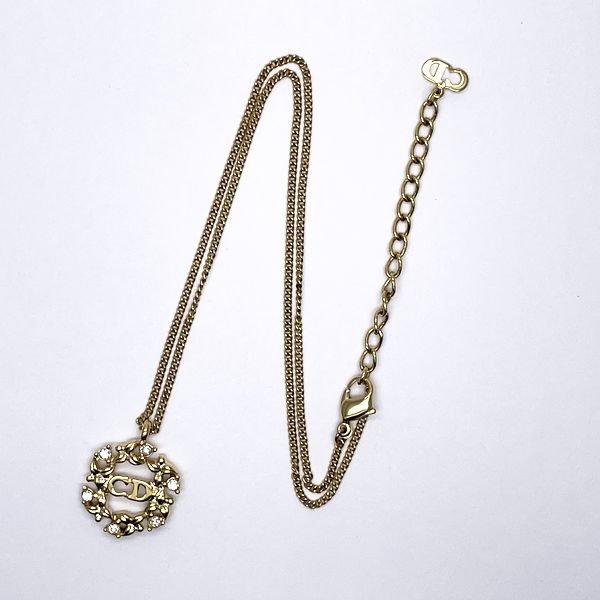 Christian Dior CD Logo Flower Motif Vintage Necklace GP/Rhinestone Women's [Used AB] 20230808