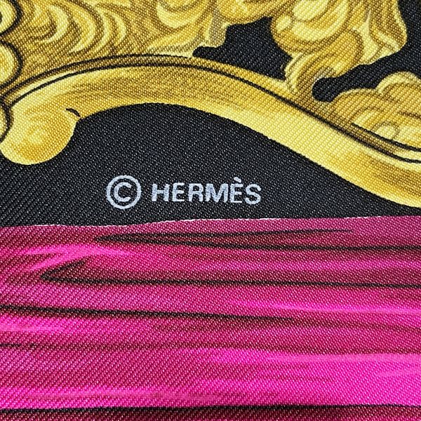 HERMES エルメス カレ90 ETRIERS 鐙 馬具柄 レディース スカーフ ブラック×ピンク系 【中古B/標準】 20416922