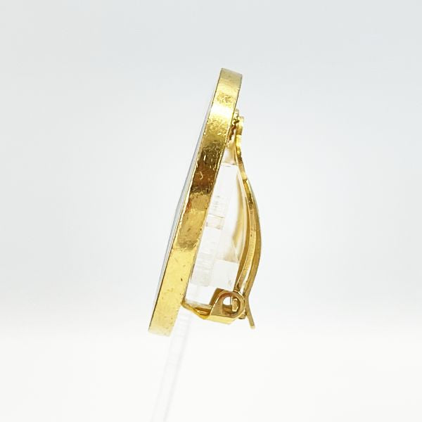 CELINE Vintage Double Circle Logo Round GP Women's Earrings Gold x Black [Used B/Standard] 20416929